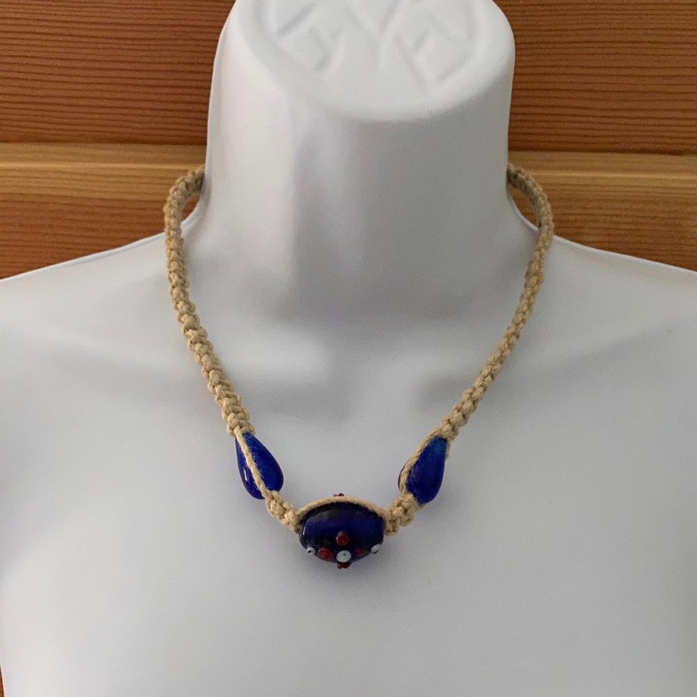 6/$16 macrame hemp glass bead necklace